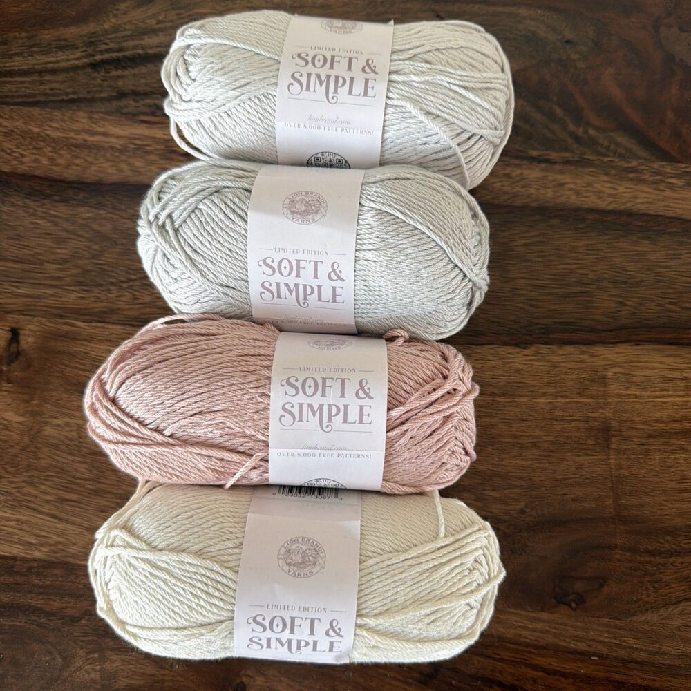 Lion Brand Soft & Simple Yarn, Lot of 4 Limited Edition 100% Viscose